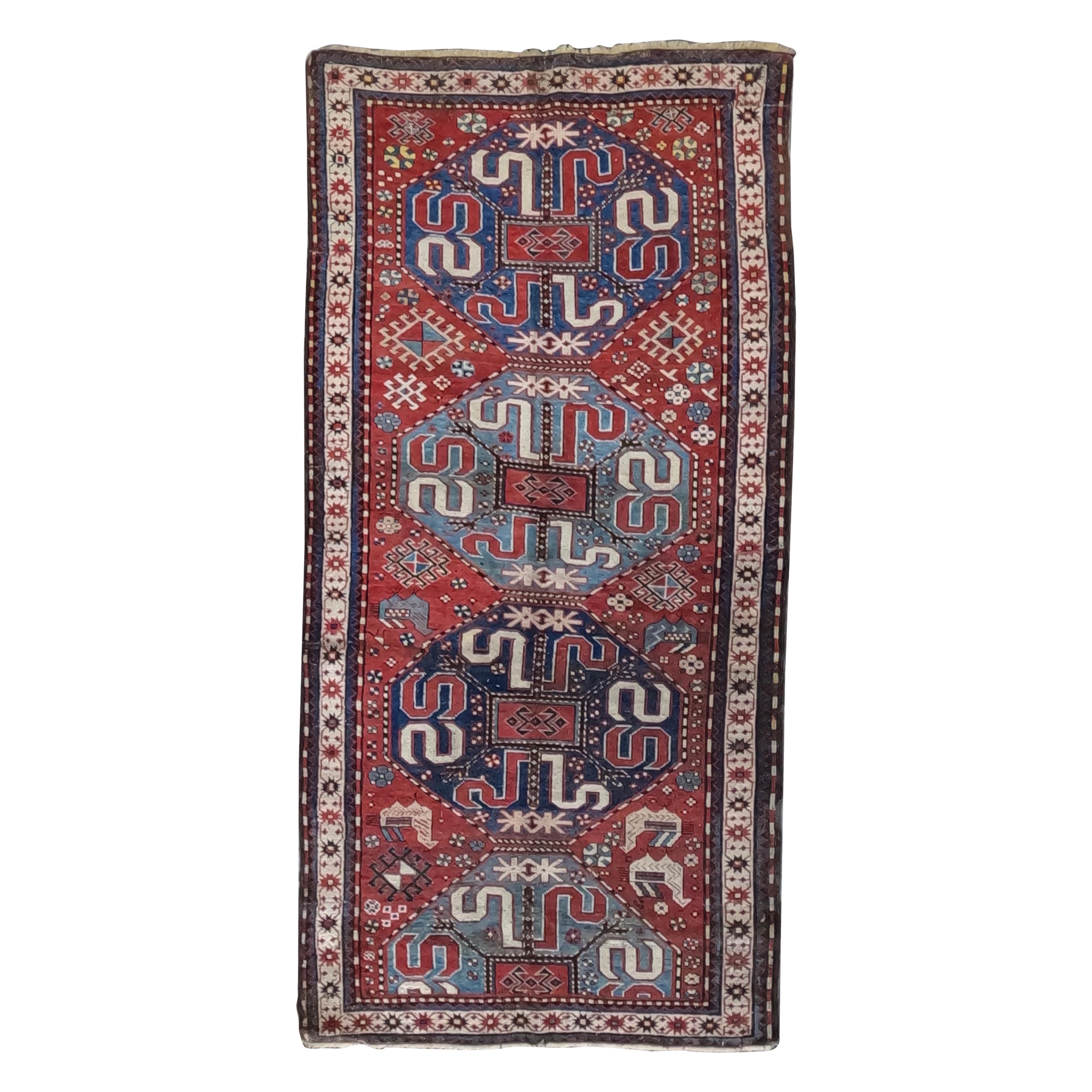 Antique Caucasian Karabagh Kazak Runner circa 1900