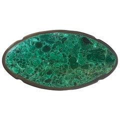 Small African Malachite Carved Stone Oval Tray Catchall, 20th Century