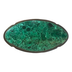 Small African Malachite Carved Stone Oval Tray Catchall, Modern