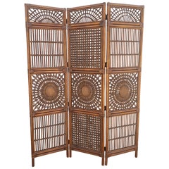 Vintage Bamboo and Rattan 3 Panel Room Divider Screen