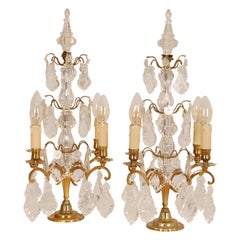 French Victorian Crystal Table Lamps 4 Light Girandoles Gold Baccarat a Pair