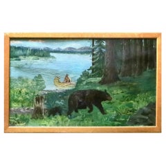 Peinture sur le thème des paysages indiens et des ours du début du Canada signée et datée « 1848 »