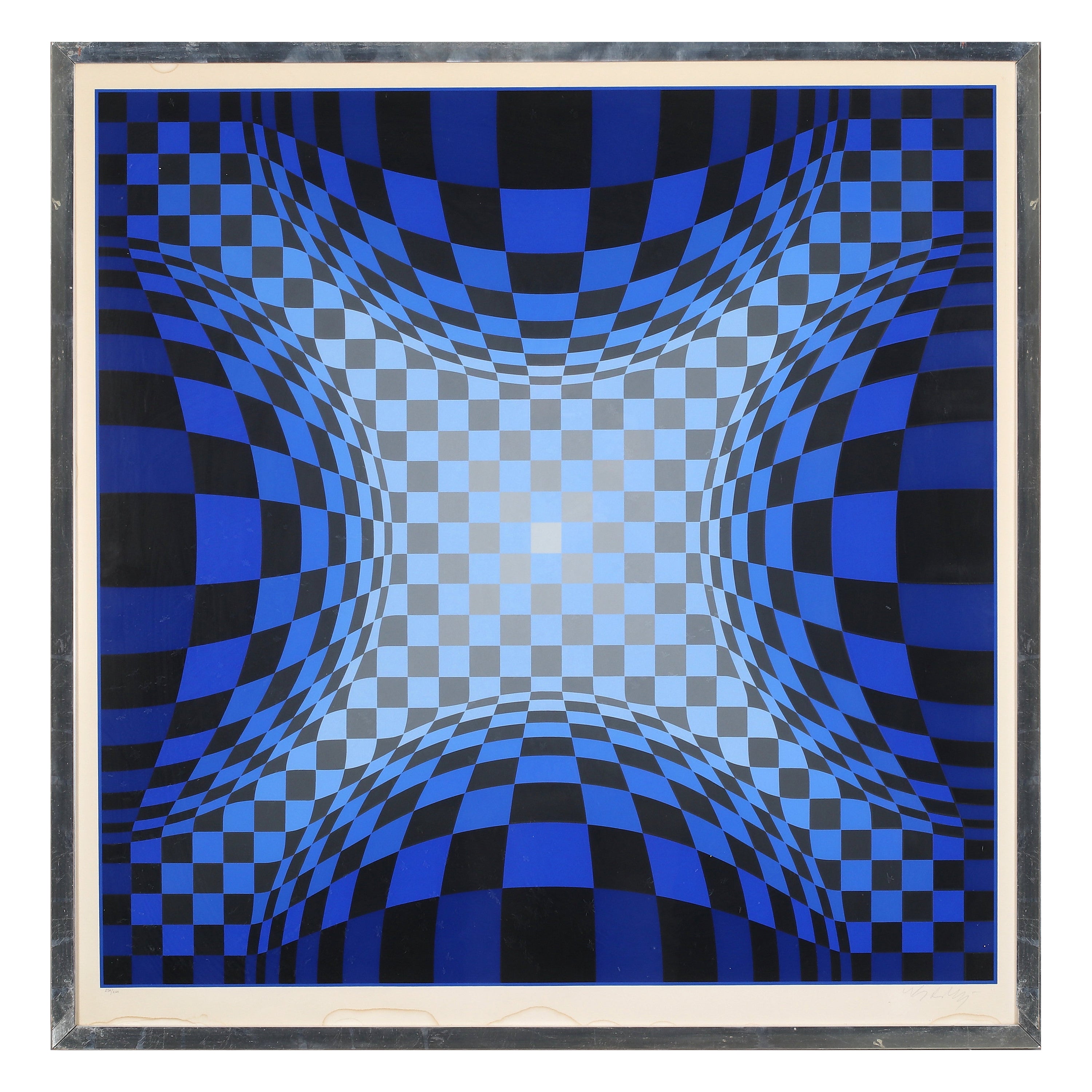 Impression géométrique bleue de Victor Vasarely