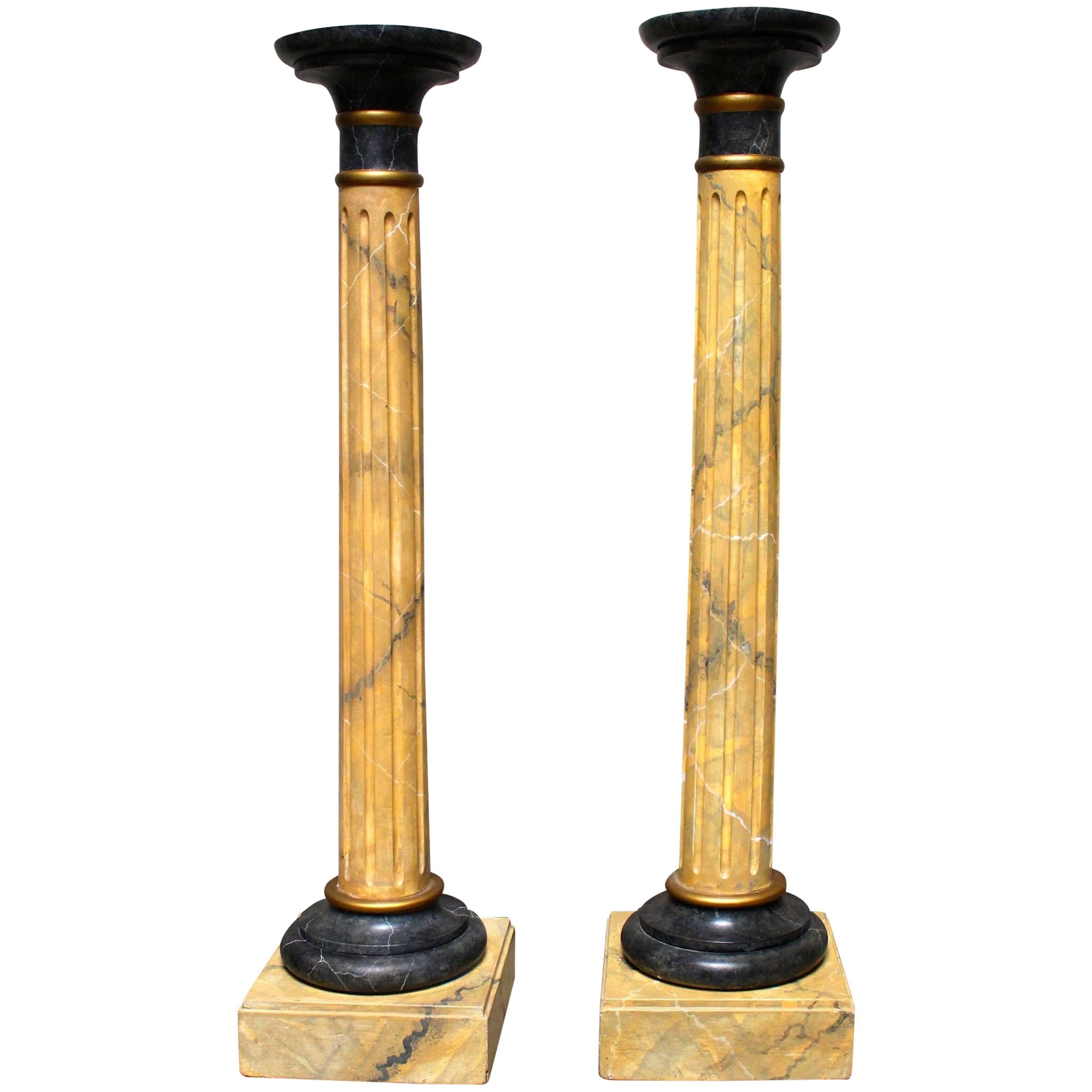 Pair of Wood Columns with Faux Marble Painted Finish