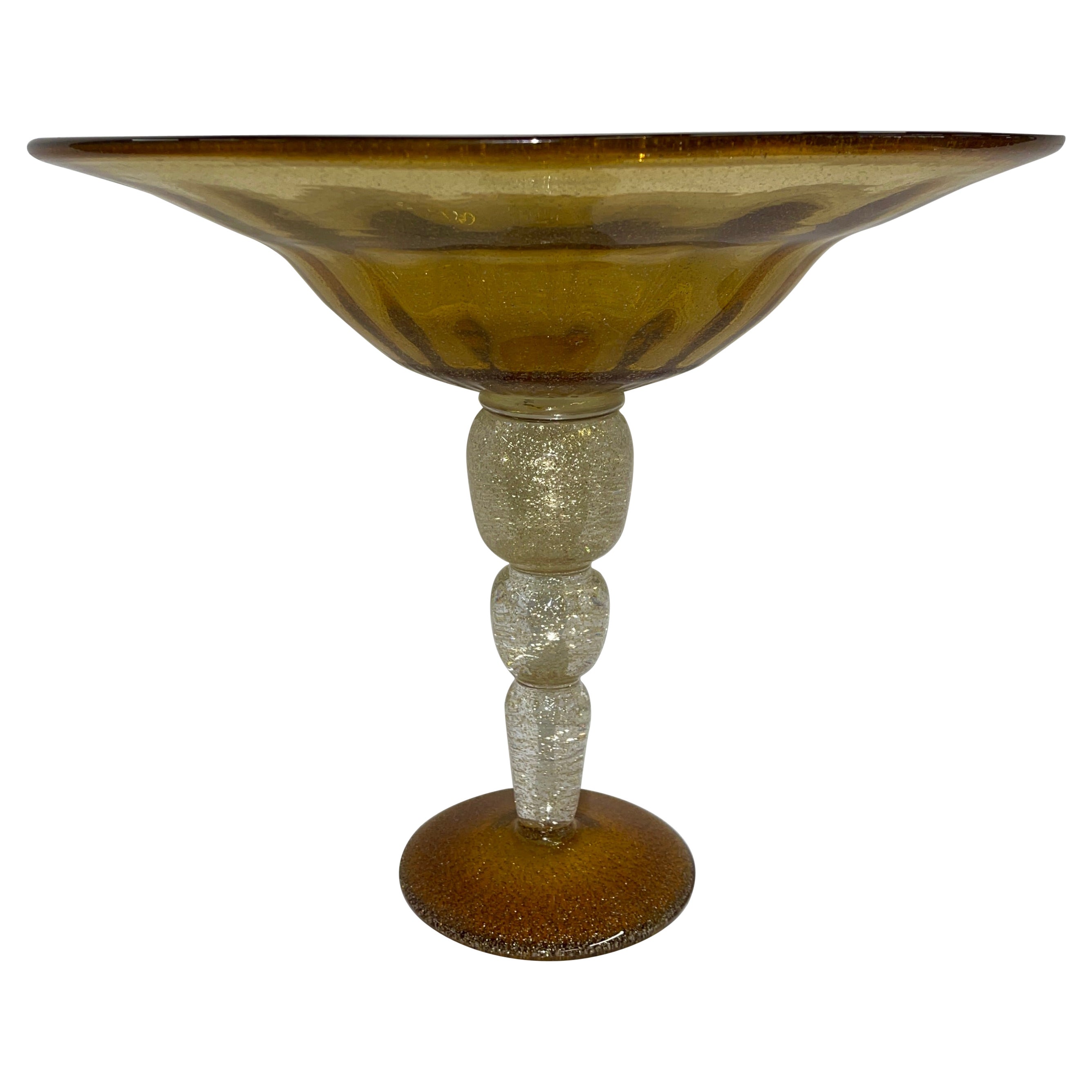 Large Murano Gold Glass Tazza For Sale