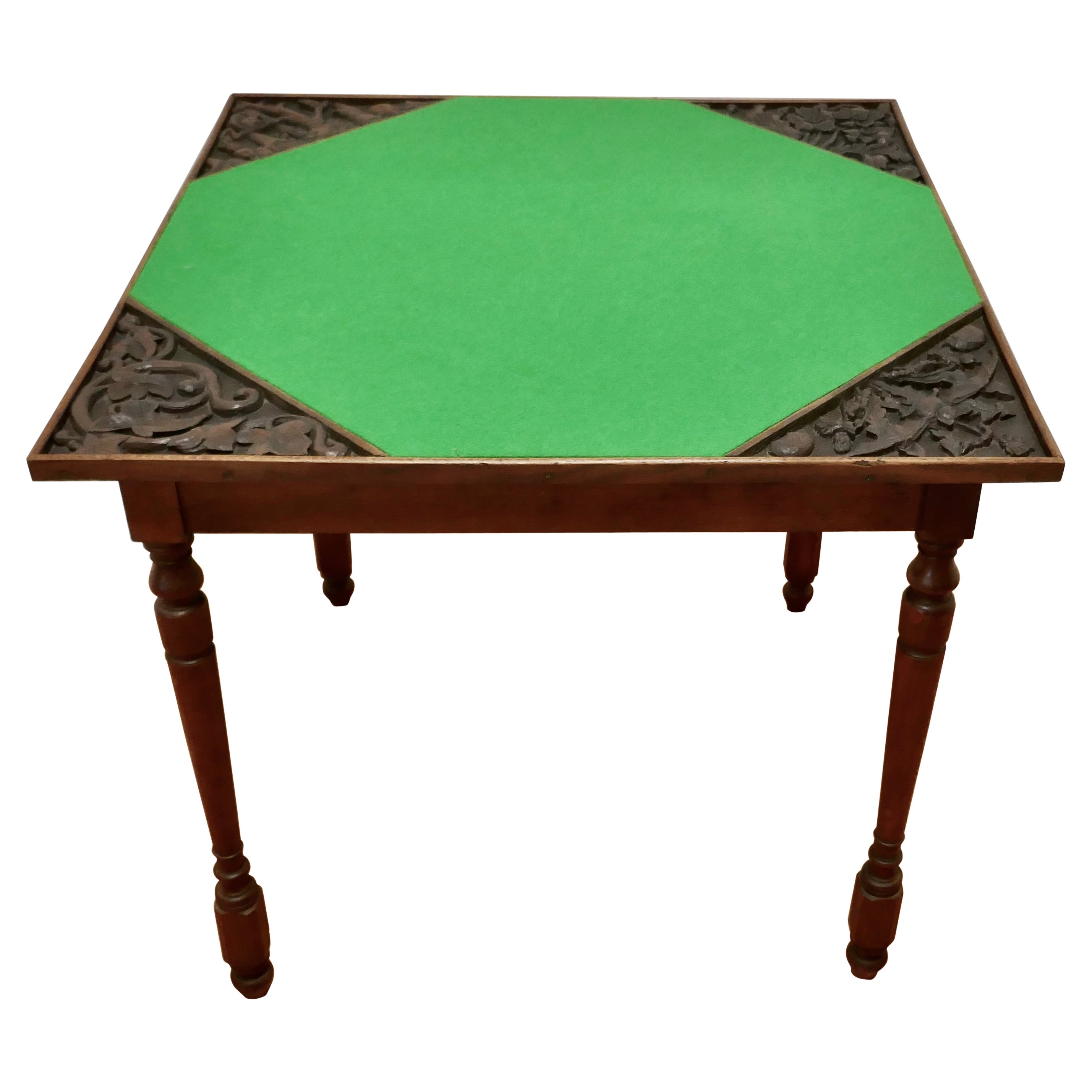Arts & Crafts Gothic Carved Oak Games or Card Table For Sale