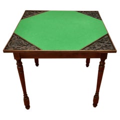 Arts & Crafts Gothic Carved Oak Games or Card Table