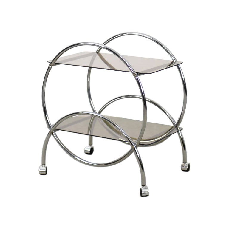 Vintage Glamour Art Déco Bar Cart Chrome & Smoked Glass from IKEA, 1970s For Sale