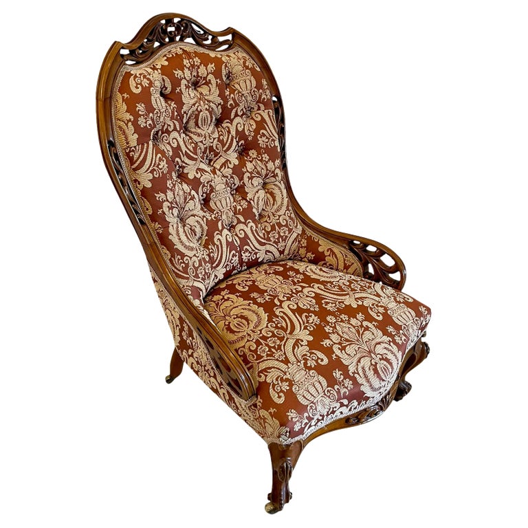 Superb Quality Antique Victorian Carved Walnut Ladies Chair For Sale at