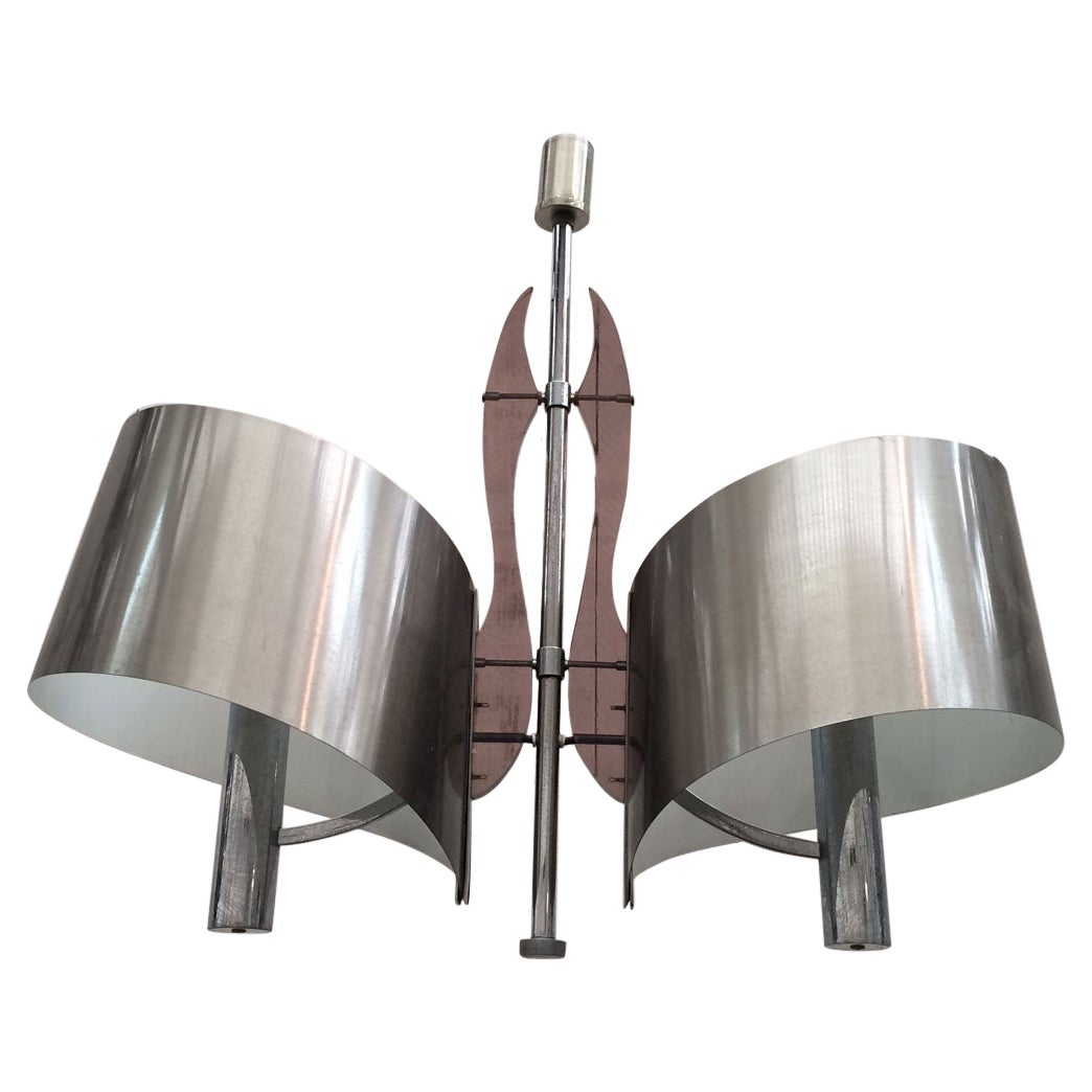 Interesting Brushed Steel and Lucite Chandelier, French Work by Maison Charles For Sale