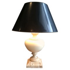 Ceramic Table Lamp on a Travertine Base, French Work, Circa 1970