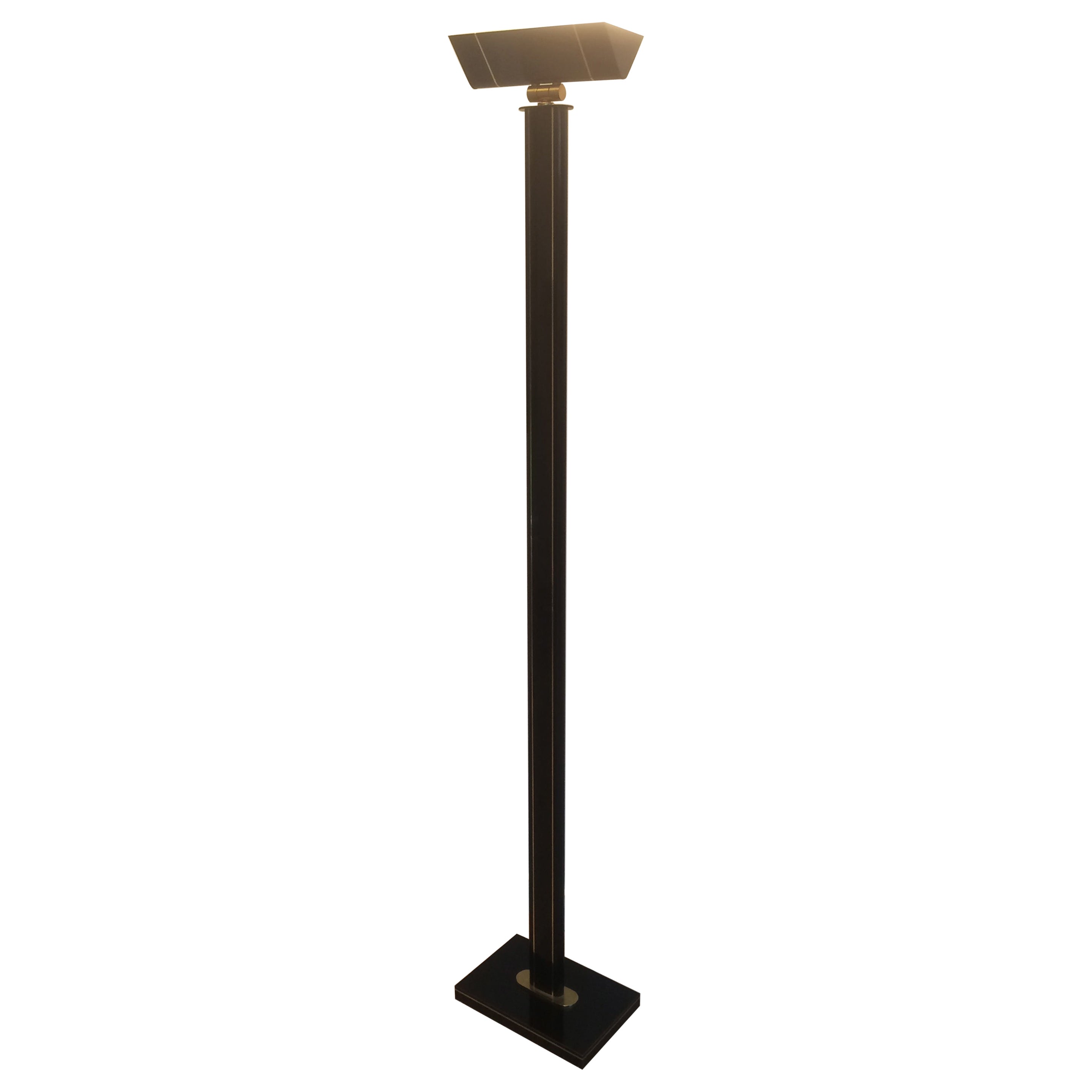 Black Lacquered and Brass Floor Lamp, French Work, Circa 1970