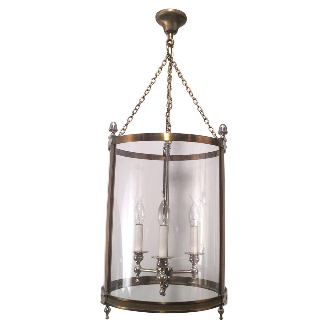 Neoclassical Brass and Silver Lantern with Strong Rounded Lucite For Sale