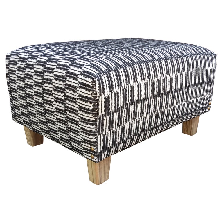 Contemporary Ottoman/Footstool in Black and White Textured Geometric ...