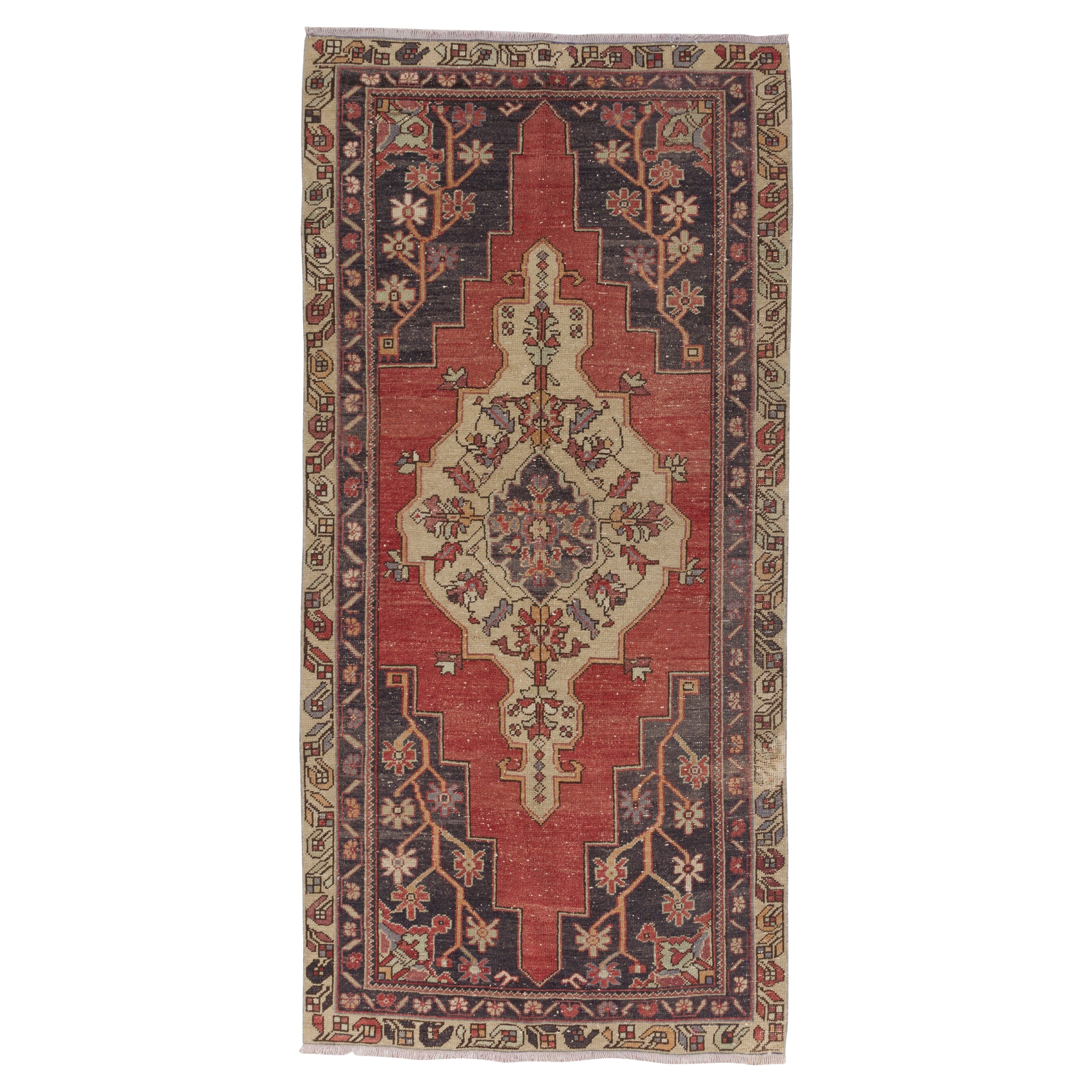 Tapis de village turc vintage fait à la main de 4 x 8,4 pieds, tapis traditionnel en laine orientale