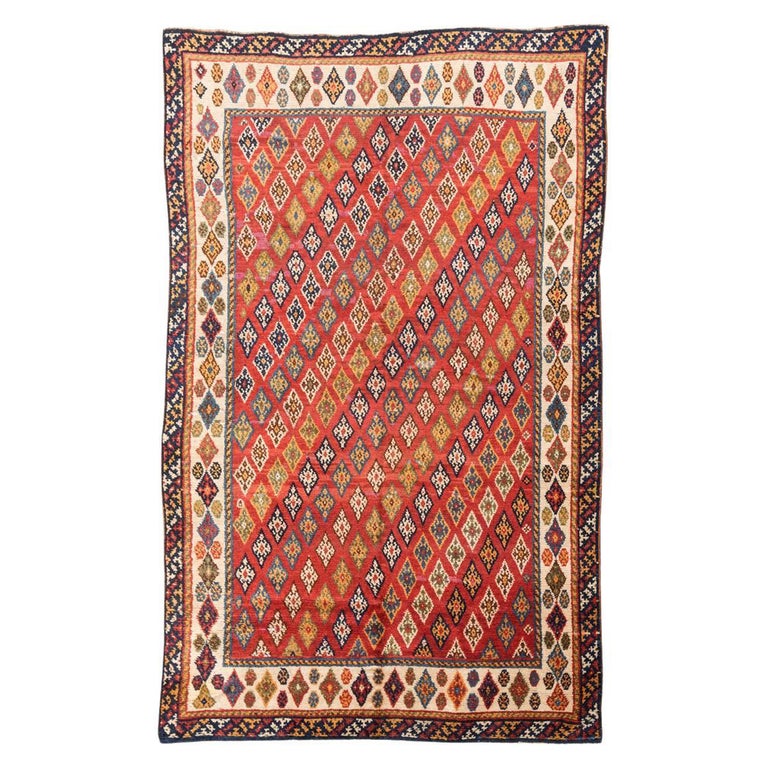 Gabbeh Diamond Pattern Gabbeh Wool Rug. Design Diamonds Diagonally. For Sale at 1stDibs