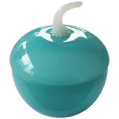 Charming French Mid-Century Aqua-Colored Opaline Glass Covered Bowl