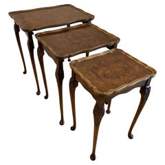  Outstanding Quality Antique Burr Walnut Nest of 3 Tables