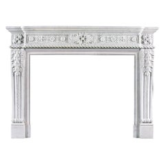 Superbly Carved Louis XVI Fireplace in Carrara Marble