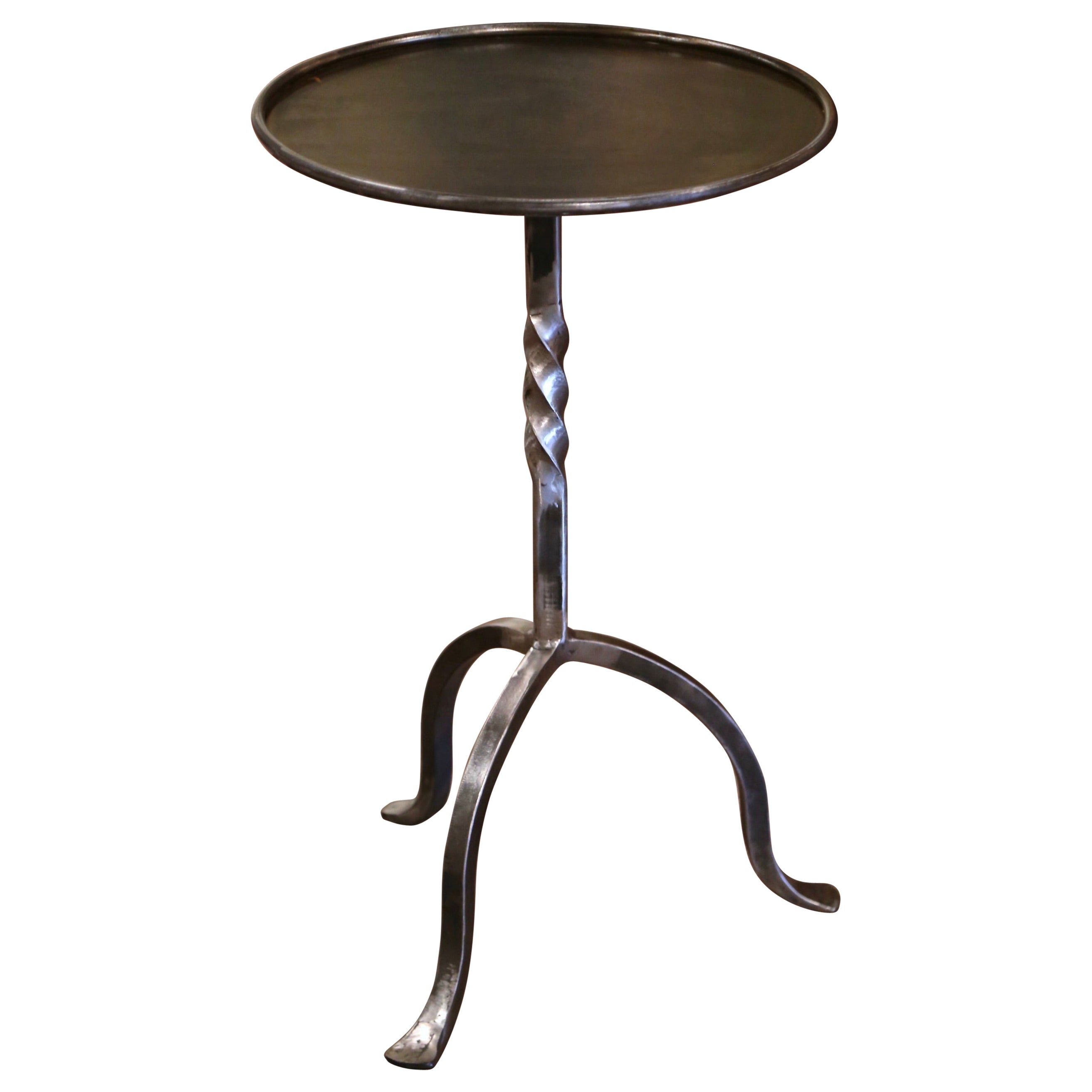 French Style Polished Iron Pedestal Martini Side Table at 1stDibs