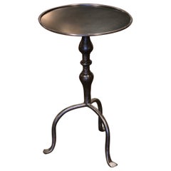 Mid-Century French Style Polished Iron Pedestal Martini Side Table