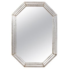 Hollywood Regency Style Silver Gilt Faceted Vintage Octagonal Mirror