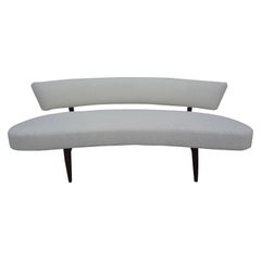 Mid-Century Modern Curved Floating Sofa Upholstered in White Bouclé