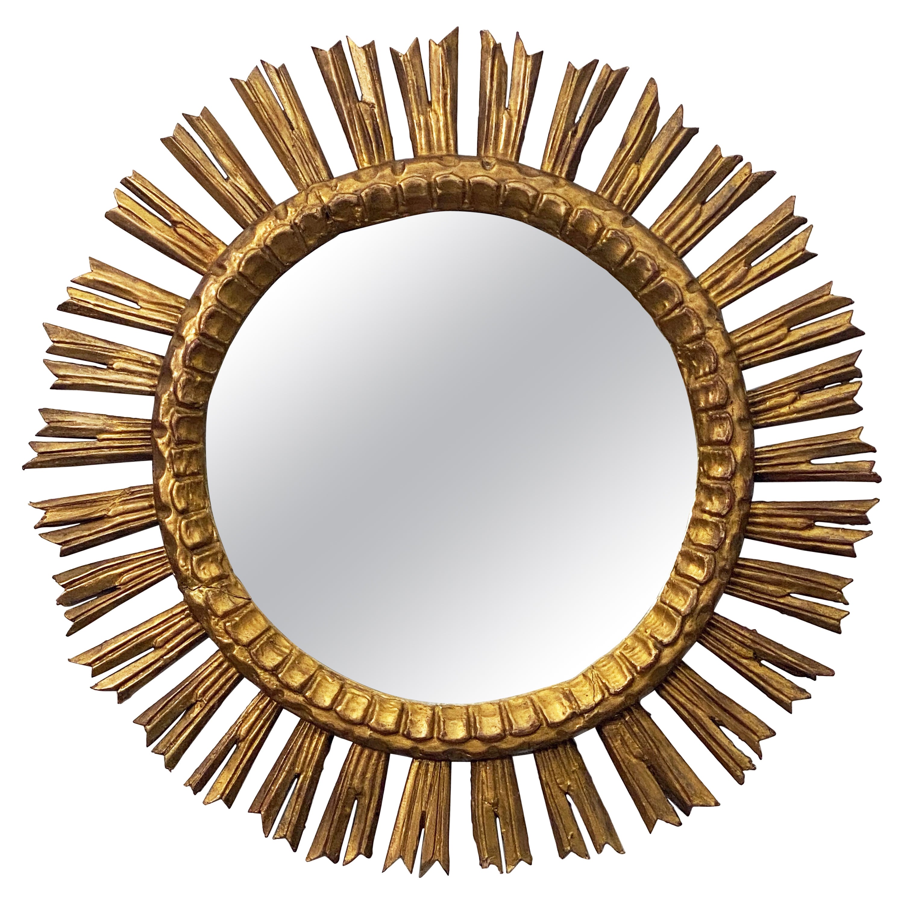 Grand miroir français doré étoilé ou en forme d'étoile de soleil (diamètre 25) en vente