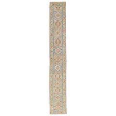 Contemporary Heriz Handmade Wool Runner with Multicolor Floral Design