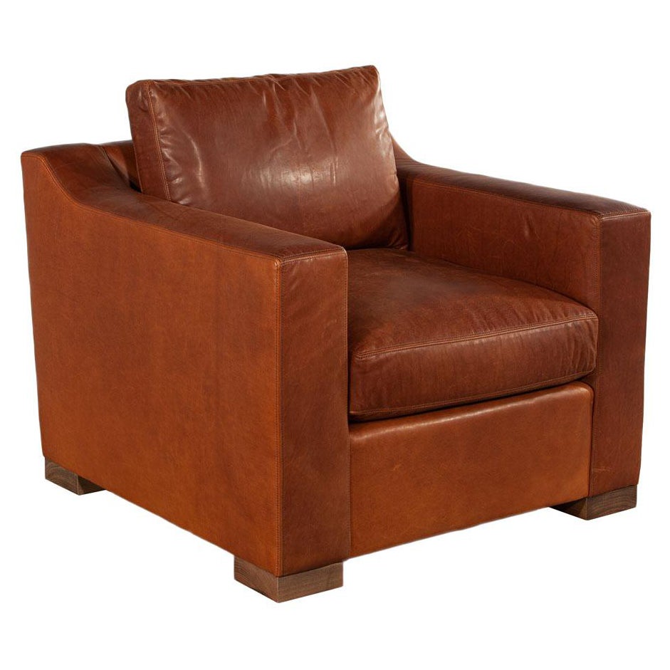 Distressed Burgundy Leather Club Chair by Ellen Degeneres Wellington Chair For Sale