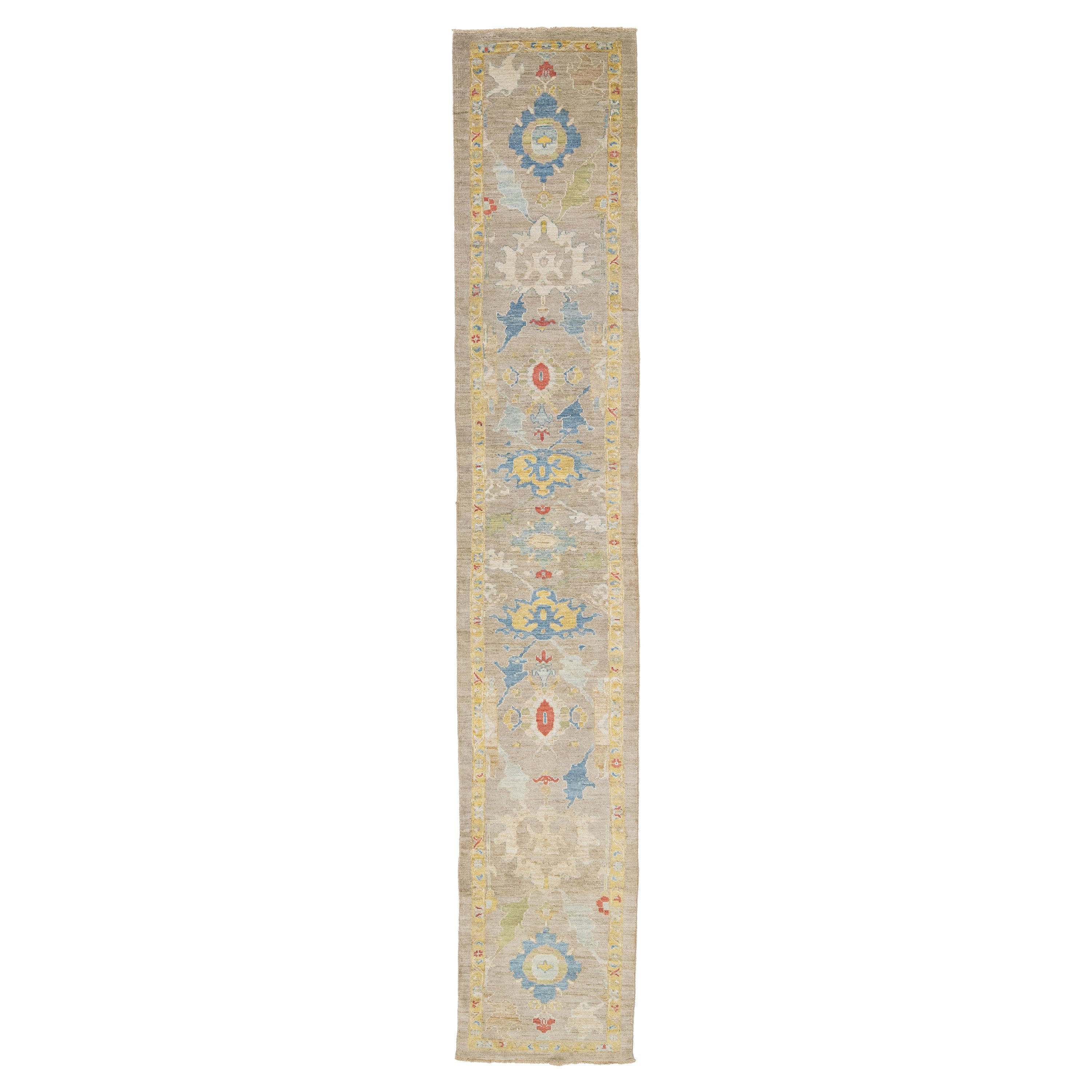 Brown Contemporary Mahal Handmade Floral Wool Runner 