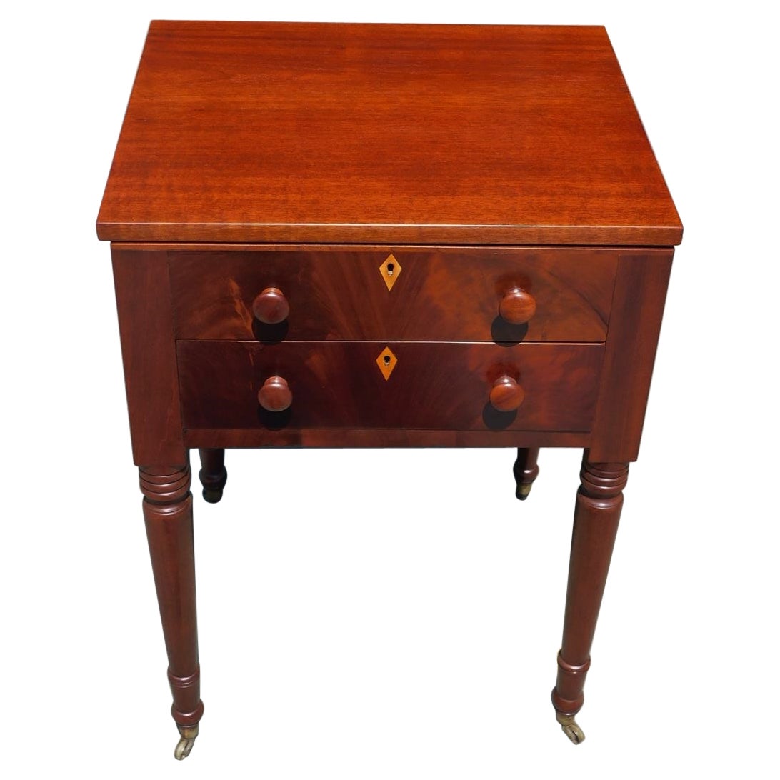 American Federal Mahogany Side Table with Fitted Interior Desk on Casters, 1820  For Sale