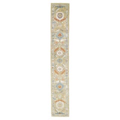 Contemporary Mahal Handmade Beige Wool Runner With Floral Design