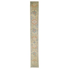 Contemporary Mahal Handmade Multicolor Floral Designed Long Wool Runner 