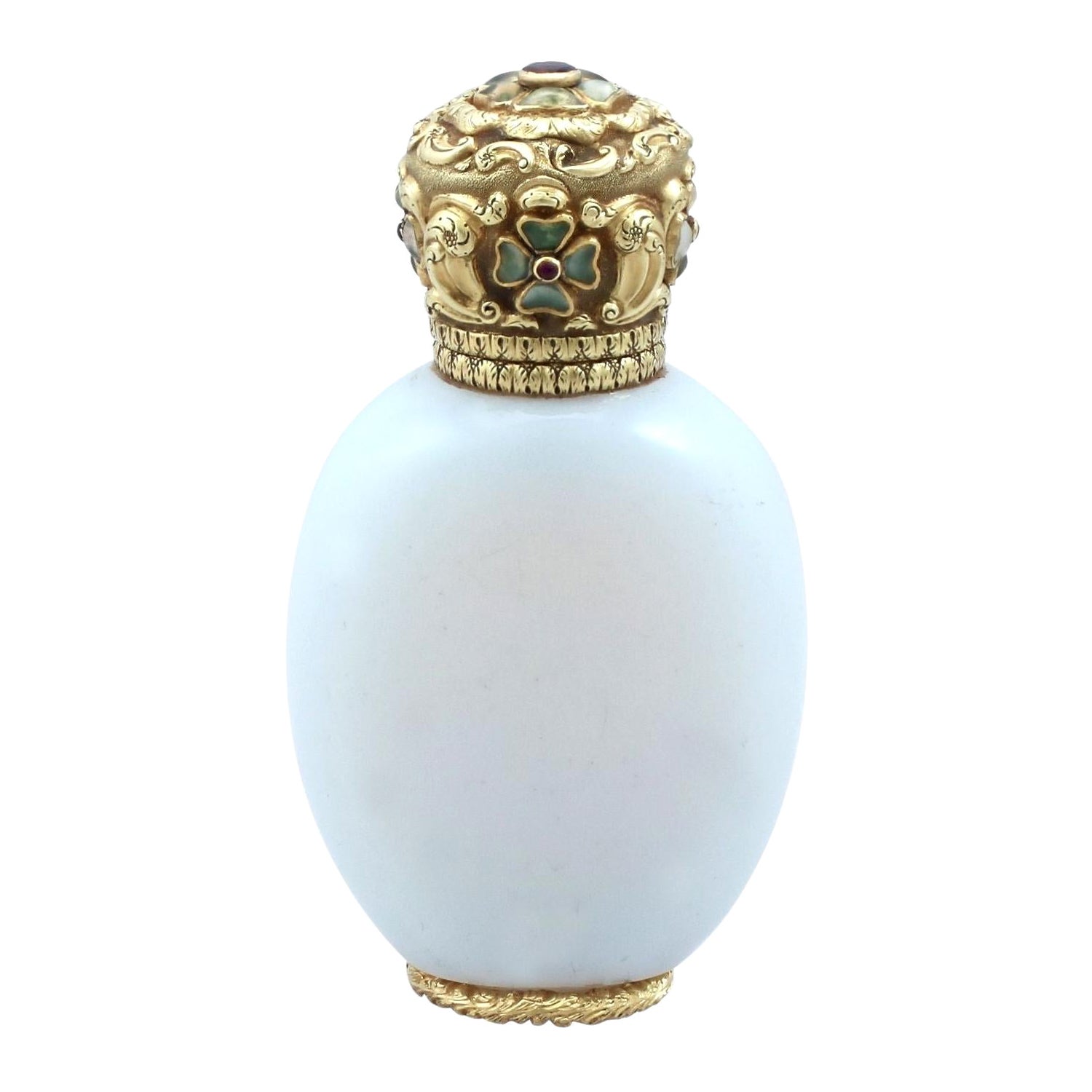 Antique Yellow Gold, Garnet, Ruby, Hardstone and Glass Scent Bottle, circa 1845 For Sale