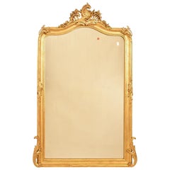Antique Gilt Mirror, Rectangular Wall Mirror, Gold Leaf Frame, XIX Century