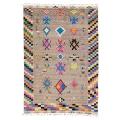 Modern Moroccan Style Handmade Multicolor Designed Room Size Wool Rug