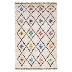 Modern Moroccan Style Handmade Tribal Motif Ivory Wool Rug