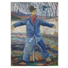 20th Century Oil on Canvas Painting of a Scarecrow