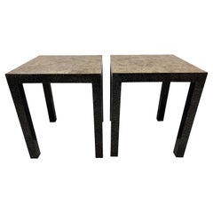 Contemporary Cracked Eggshell Parsons Side Tables by Palecek, 1990s, a Pair