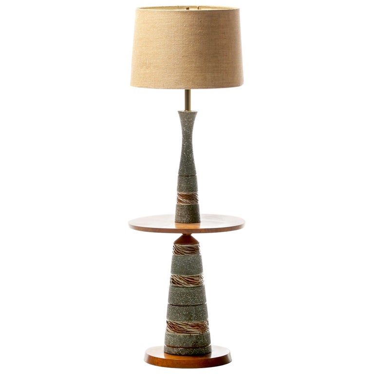 Gordon and Jane Martz Glazed-Ceramic and Walnut Floor Lamp, ca. 1955, offered by Interior Motives LLC