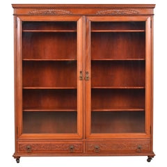 Antique Victorian Carved Mahogany Glass Front Double Bookcase, Circa 1900