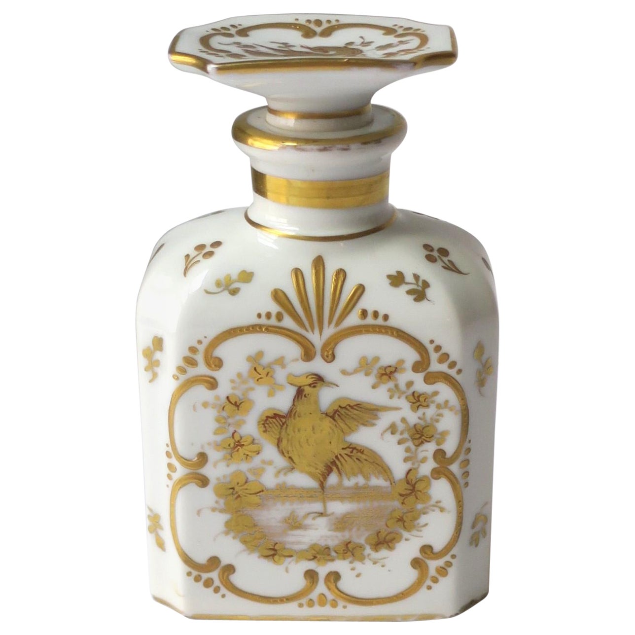Italian White and Gold Porcelain Vanity Bottle with Bird Design Rococo Style