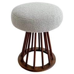 Walnut Spindle Stool by Arthur Umanoff w/ New Grey Shearling Upholstery