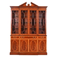 Councill Furniture Georgian Banded Mahogany Breakfront Bookcase Cabinet