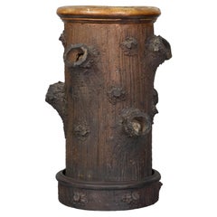 Vintage Rustic English Terracotta Faux Bois Umbrella Stand Depicting a Tree Trunk