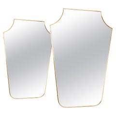 Pair of Brass Rim Frame Mirrors, Mid Century, Italy