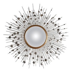 Huge Mid-Century Convex Brass and Steel Star Sunburst Mirror