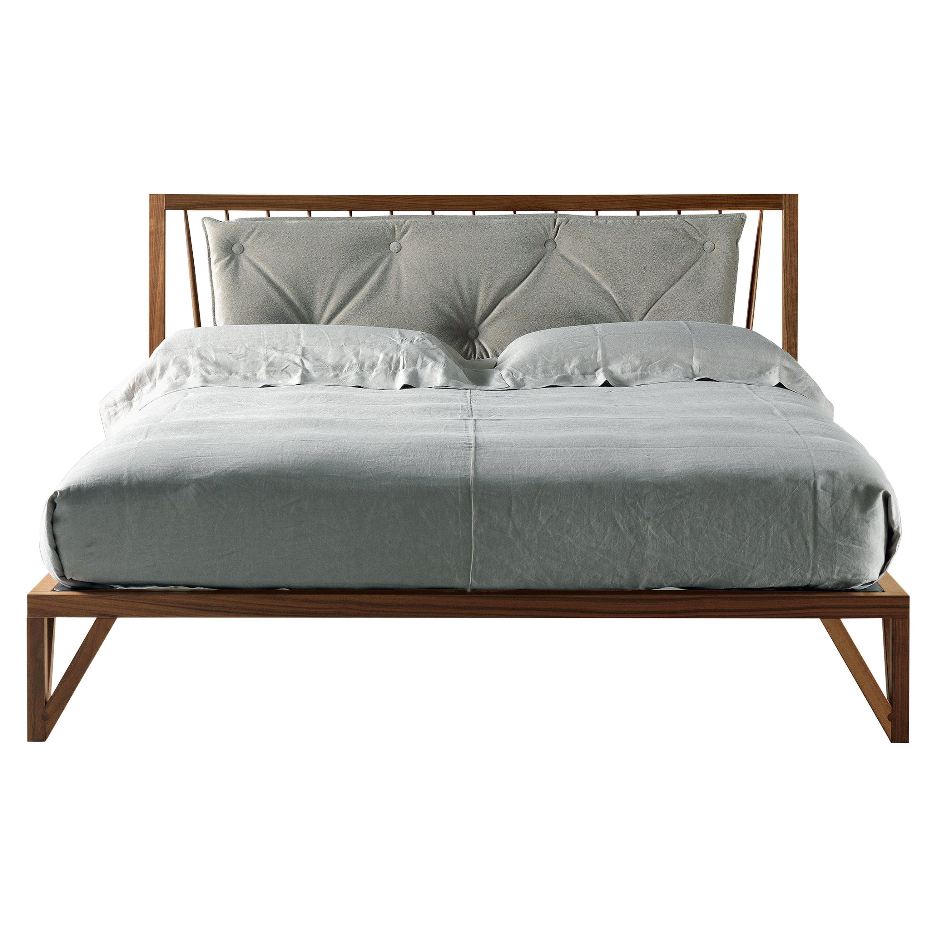 Leggiadro Solid Wood Bed, Walnut in Hand-Made Natural Finish, Contemporary For Sale