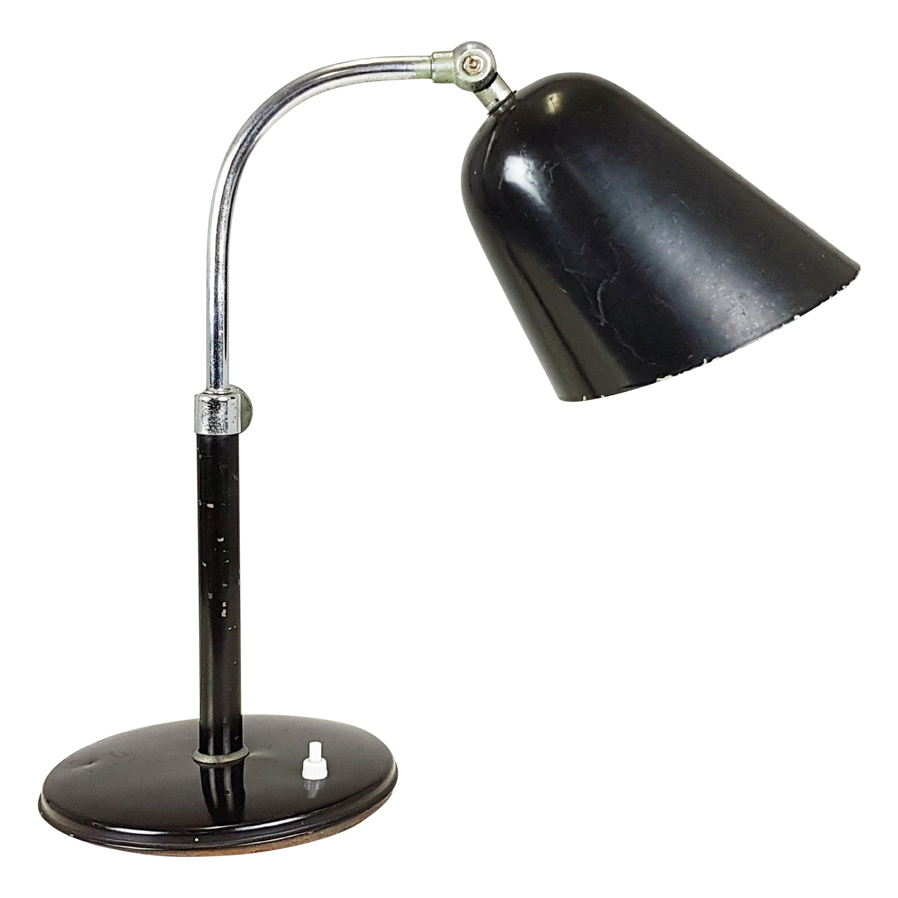 Rare Chrome Plated & Black Painted Metal Rationalist Table Lamp by I. Gardella For Sale